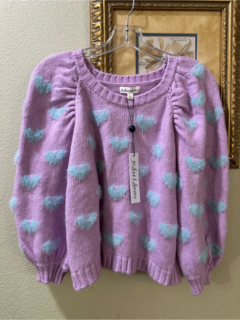 For Love And Lemons Heart Size L Crop Sweater Pink NWT